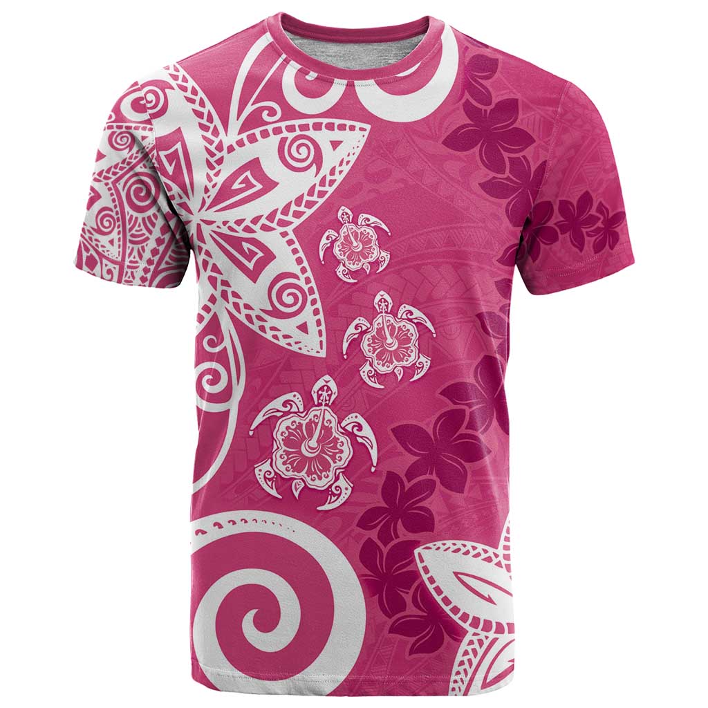 Polynesia T Shirt Pink Tribal Turtle Floral Pattern