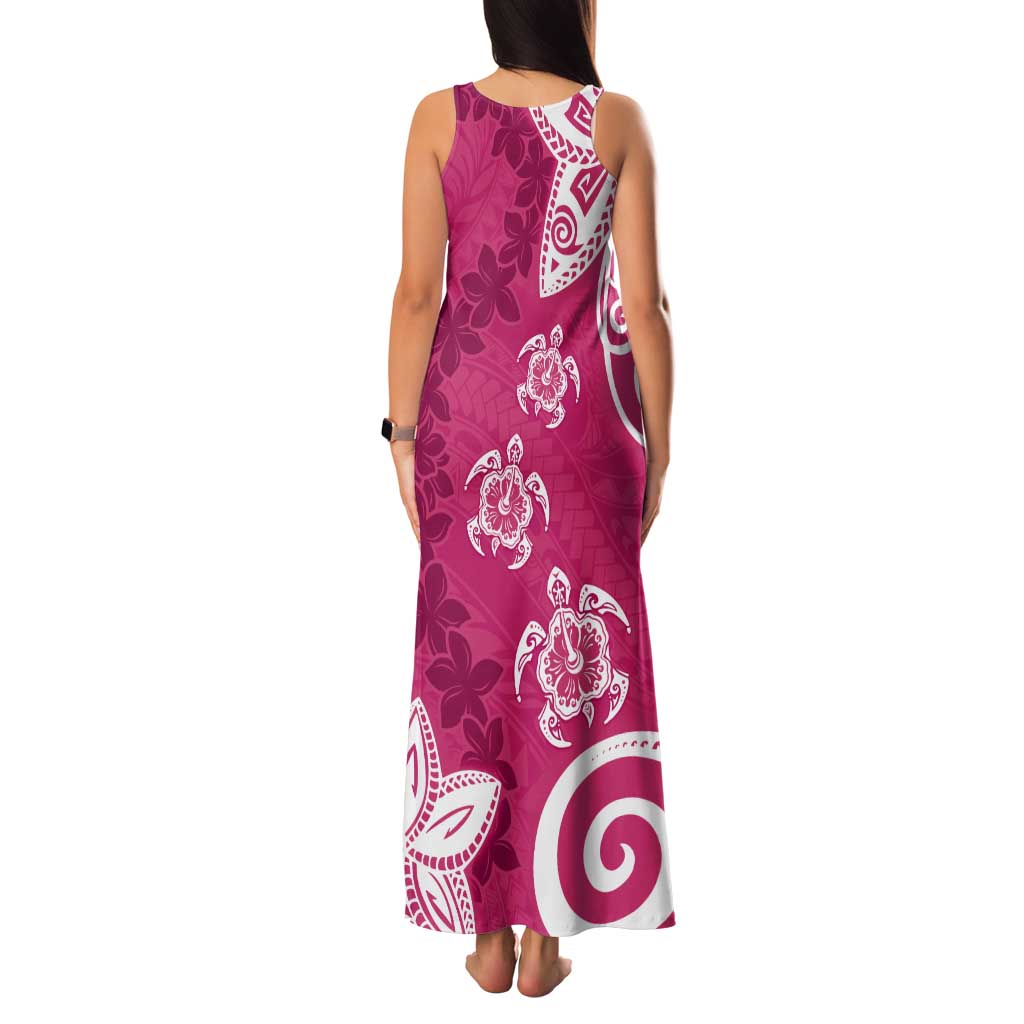Polynesia Tank Maxi Dress Pink Tribal Turtle Floral Pattern