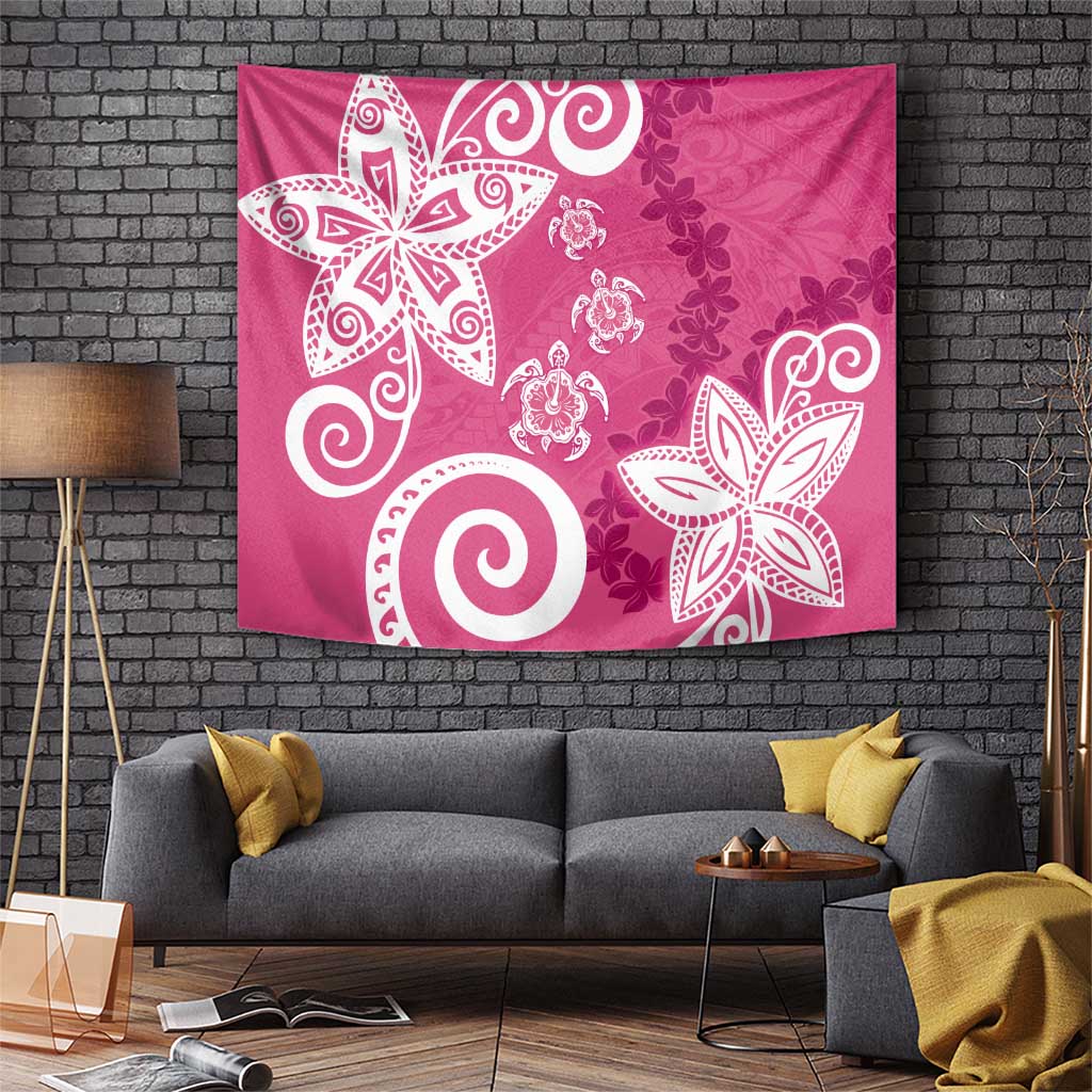 Polynesia Tapestry Pink Tribal Turtle Floral Pattern