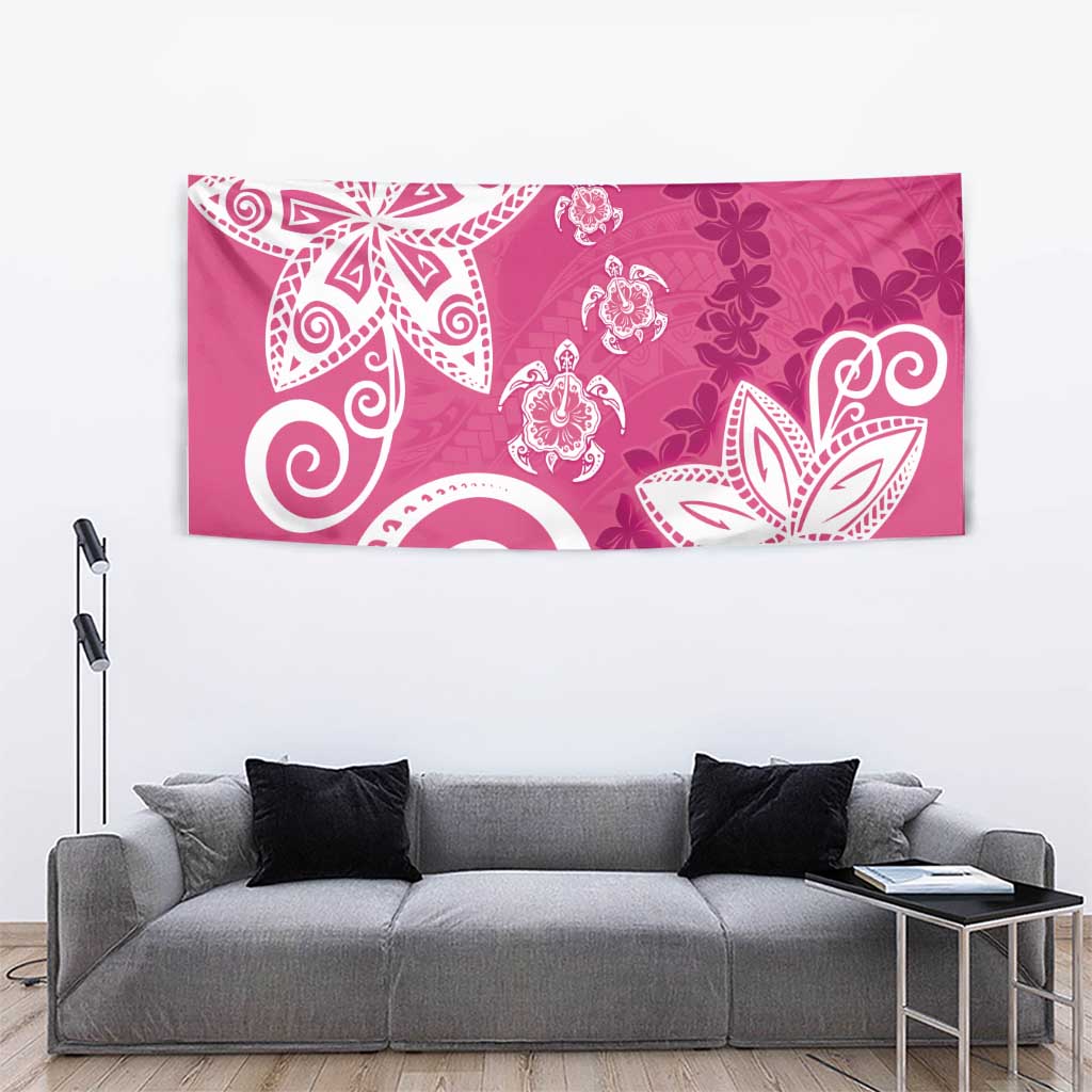 Polynesia Tapestry Pink Tribal Turtle Floral Pattern
