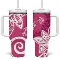 Polynesia Tumbler With Handle Pink Tribal Turtle Floral Pattern LT05 One Size: 40 oz Pink - Polynesian Pride