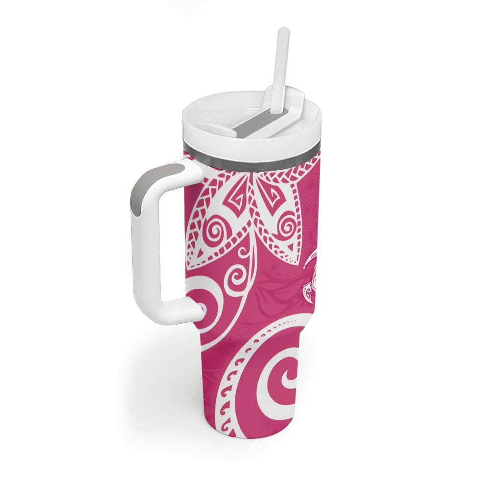 Polynesia Tumbler With Handle Pink Tribal Turtle Floral Pattern LT05 - Polynesian Pride