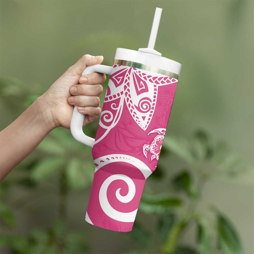 Polynesia Tumbler With Handle Pink Tribal Turtle Floral Pattern LT05 - Polynesian Pride