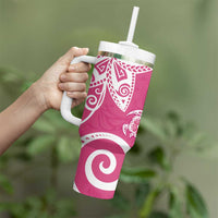 Polynesia Tumbler With Handle Pink Tribal Turtle Floral Pattern LT05 - Polynesian Pride