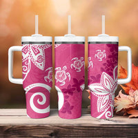 Polynesia Tumbler With Handle Pink Tribal Turtle Floral Pattern LT05 - Polynesian Pride