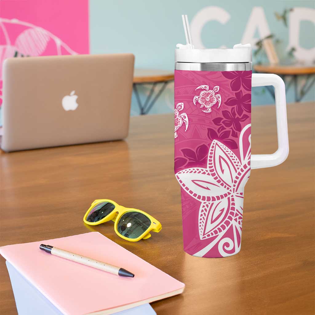 Polynesia Tumbler With Handle Pink Tribal Turtle Floral Pattern LT05 - Polynesian Pride