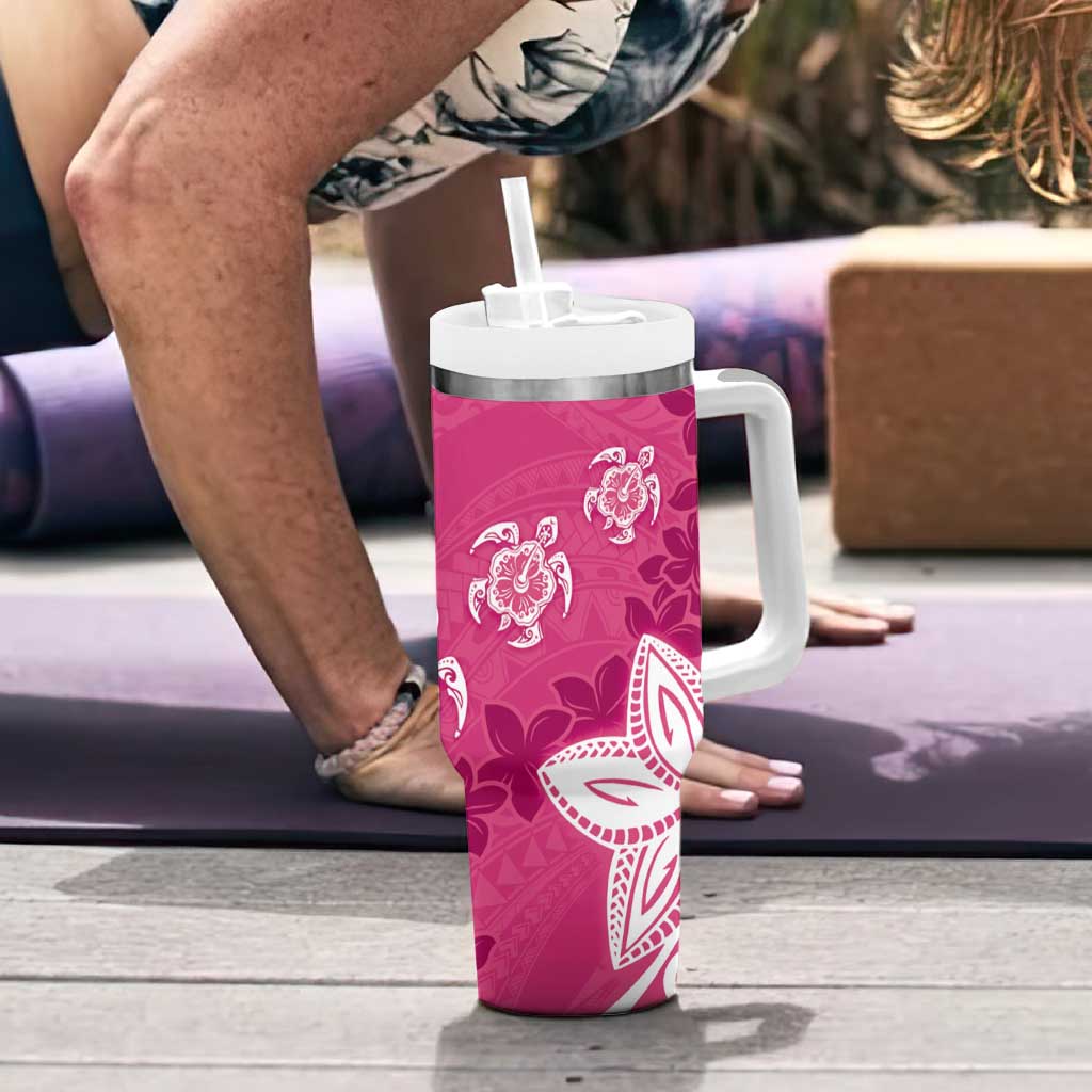 Polynesia Tumbler With Handle Pink Tribal Turtle Floral Pattern LT05 - Polynesian Pride