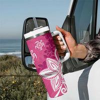 Polynesia Tumbler With Handle Pink Tribal Turtle Floral Pattern LT05 - Polynesian Pride
