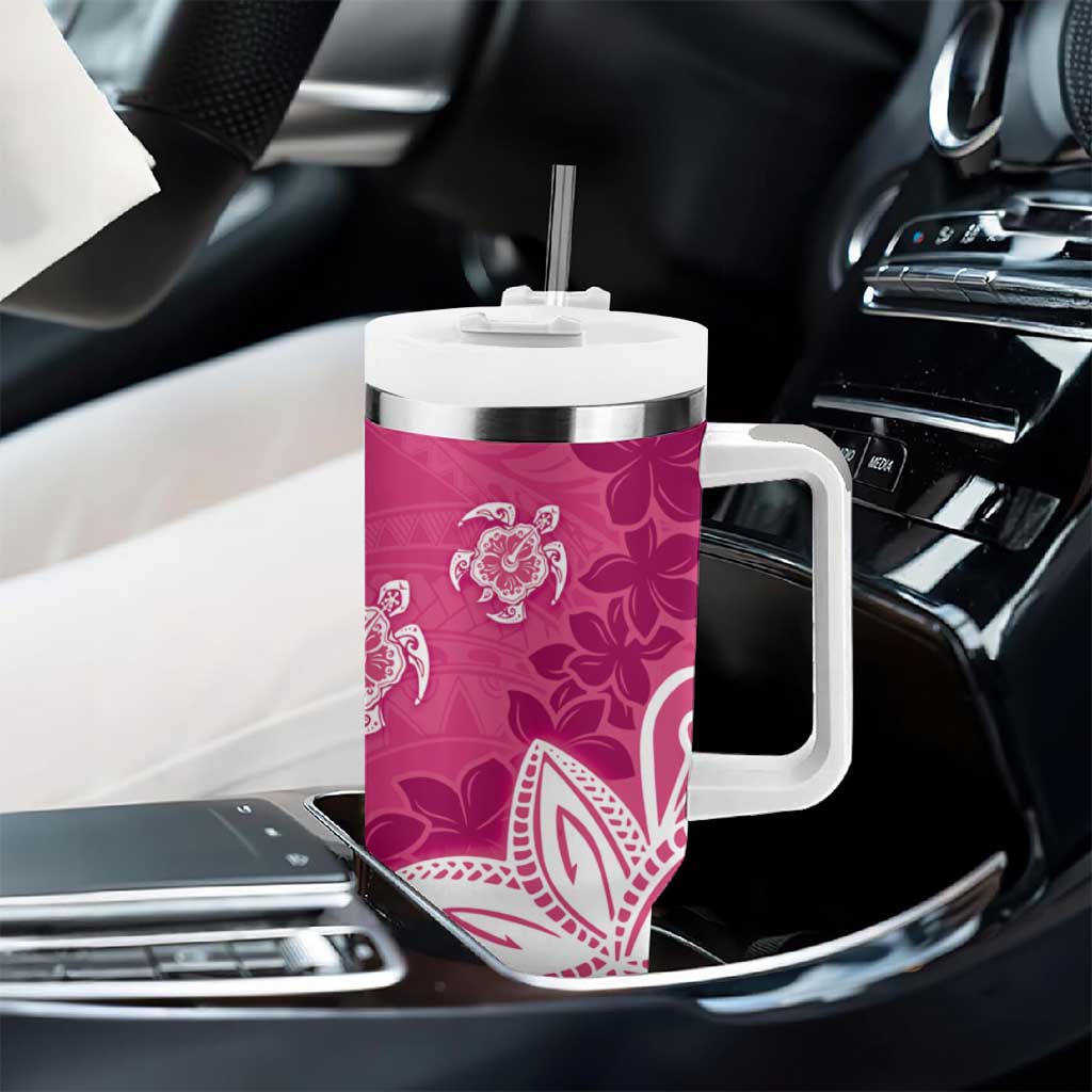 Polynesia Tumbler With Handle Pink Tribal Turtle Floral Pattern LT05 - Polynesian Pride
