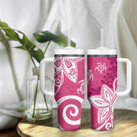 Polynesia Tumbler With Handle Pink Tribal Turtle Floral Pattern LT05 - Polynesian Pride