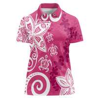 Polynesia Women Polo Shirt Pink Tribal Turtle Floral Pattern