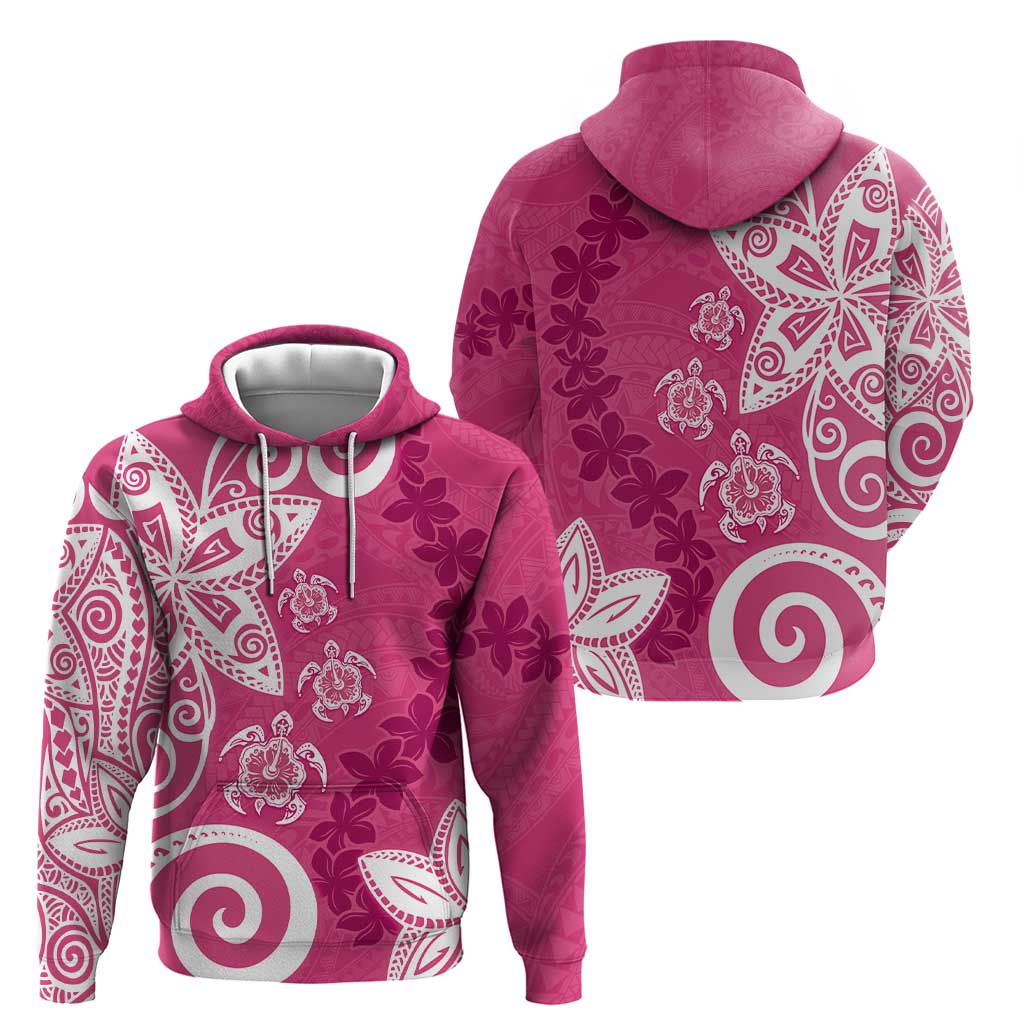 Polynesia Zip Hoodie Pink Tribal Turtle Floral Pattern