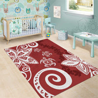 Polynesia Area Rug Red Tribal Turtle Floral Pattern