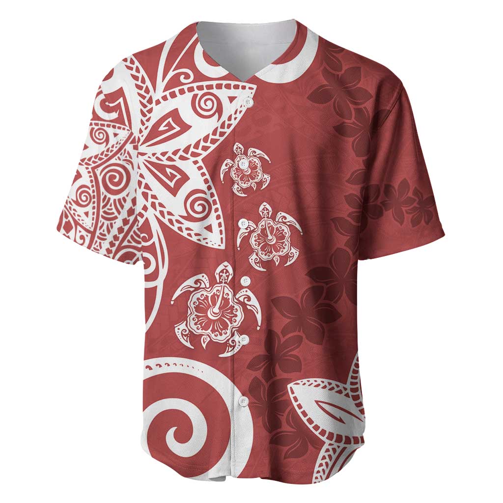 Polynesia Baseball Jersey Red Tribal Turtle Floral Pattern LT05 Red - Polynesian Pride