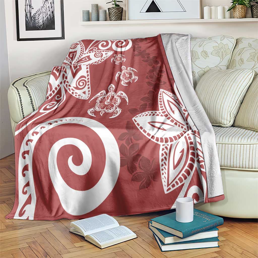 Polynesia Blanket Red Tribal Turtle Floral Pattern