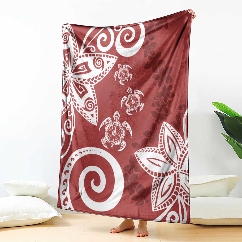 Polynesia Blanket Red Tribal Turtle Floral Pattern