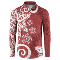 Polynesia Button Sweatshirt Red Tribal Turtle Floral Pattern