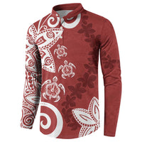 Polynesia Button Sweatshirt Red Tribal Turtle Floral Pattern