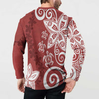 Polynesia Button Sweatshirt Red Tribal Turtle Floral Pattern