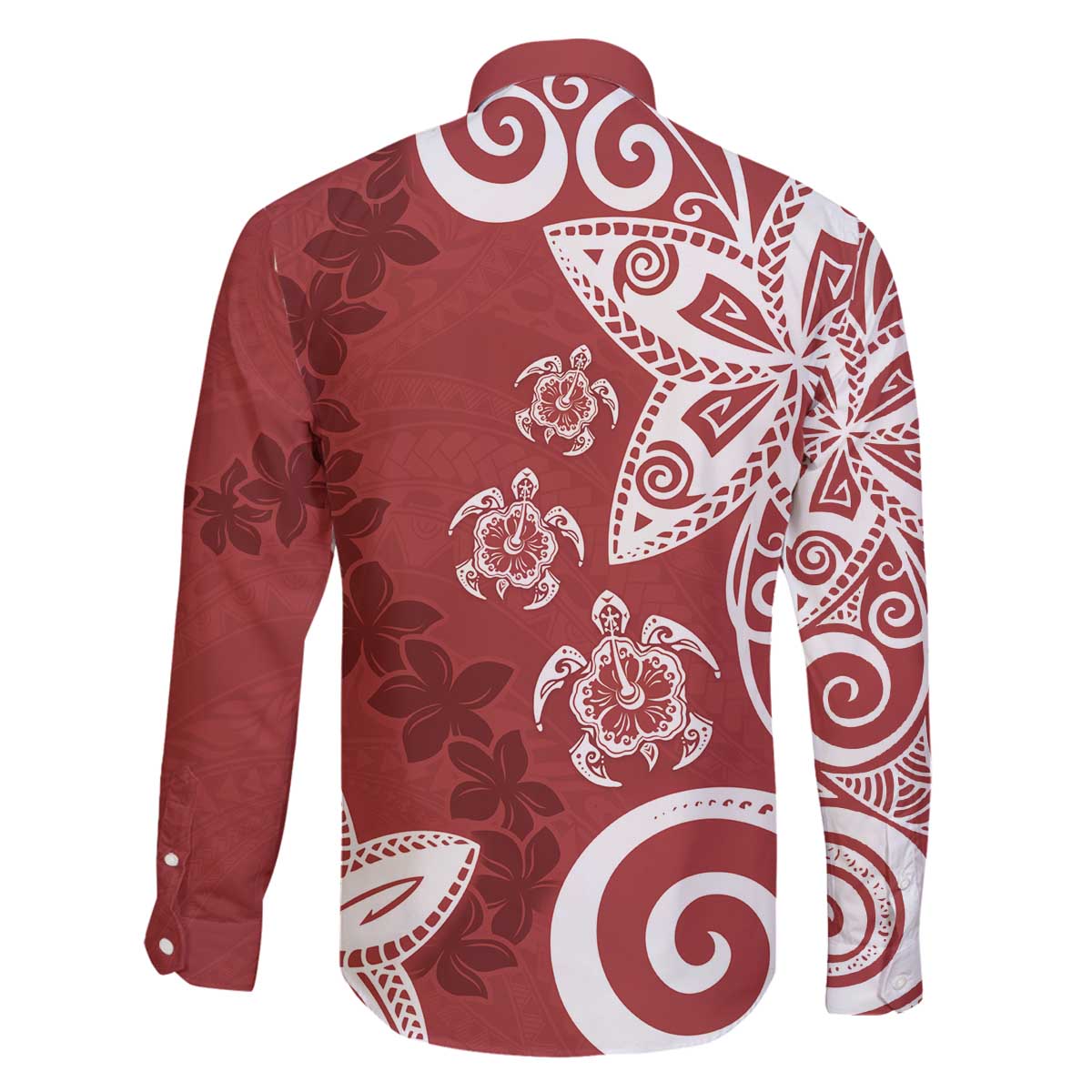 Polynesia Family Matching Off The Shoulder Long Sleeve Dress and Hawaiian Shirt Red Tribal Turtle Floral Pattern
