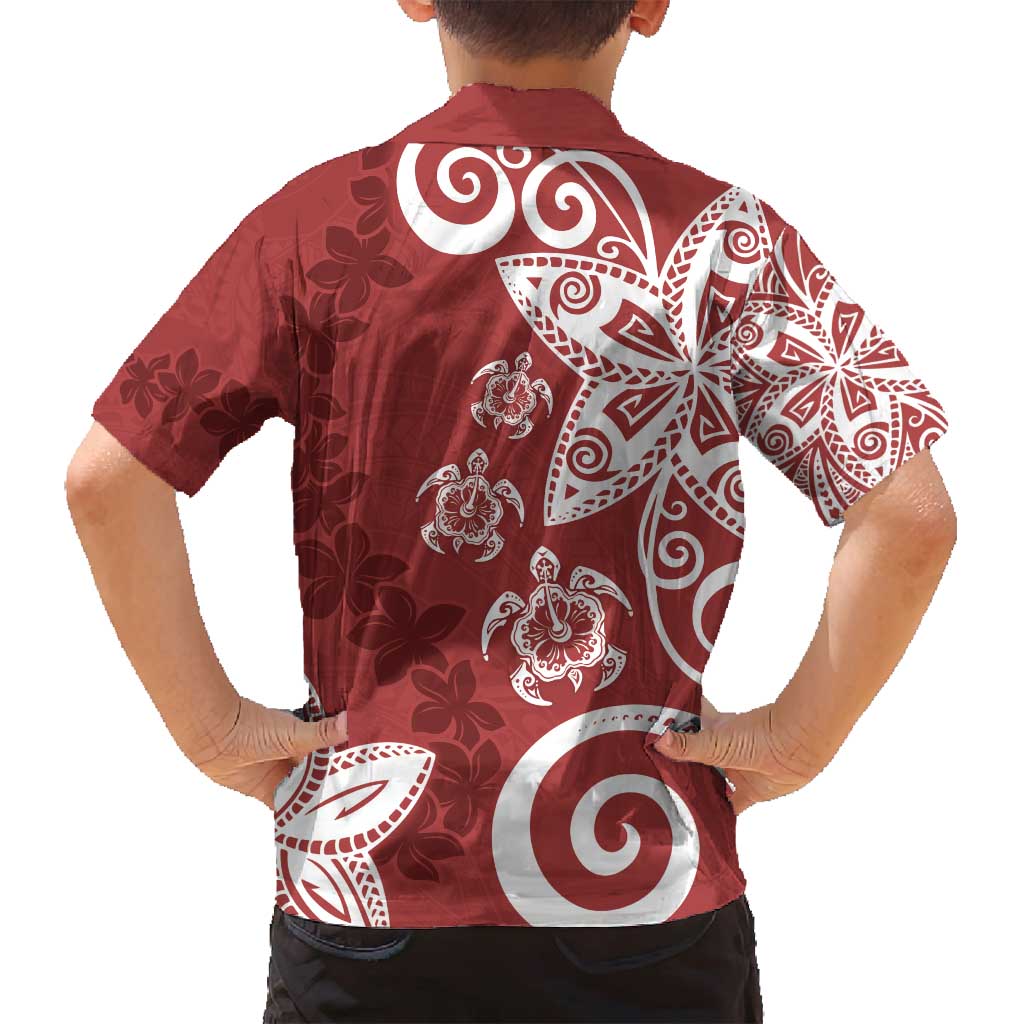 Polynesia Family Matching Off Shoulder Short Dress and Hawaiian Shirt Red Tribal Turtle Floral Pattern