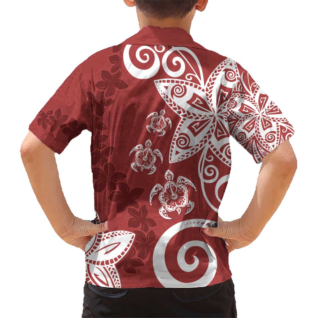 Polynesia Family Matching Short Sleeve Bodycon Dress and Hawaiian Shirt Red Tribal Turtle Floral Pattern LT05 - Polynesian Pride