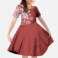 Polynesia Family Matching Short Sleeve Bodycon Dress and Hawaiian Shirt Red Tribal Turtle Floral Pattern LT05 Daughter's Dress Red - Polynesian Pride