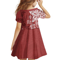 Polynesia Family Matching Short Sleeve Bodycon Dress and Hawaiian Shirt Red Tribal Turtle Floral Pattern LT05 - Polynesian Pride