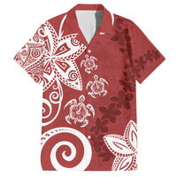 Polynesia Family Matching Short Sleeve Bodycon Dress and Hawaiian Shirt Red Tribal Turtle Floral Pattern LT05 Dad's Shirt - Short Sleeve Red - Polynesian Pride
