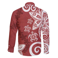 Polynesia Family Matching Short Sleeve Bodycon Dress and Hawaiian Shirt Red Tribal Turtle Floral Pattern LT05 - Polynesian Pride