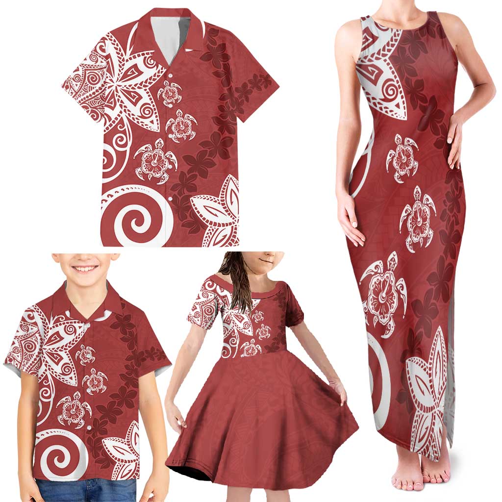 Polynesia Family Matching Tank Maxi Dress and Hawaiian Shirt Red Tribal Turtle Floral Pattern LT05 - Polynesian Pride