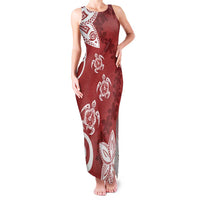 Polynesia Family Matching Tank Maxi Dress and Hawaiian Shirt Red Tribal Turtle Floral Pattern