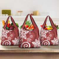 Polynesia Grocery Bag Red Tribal Turtle Floral Pattern