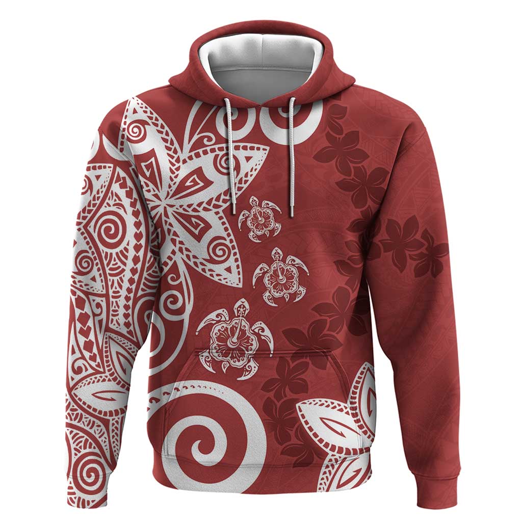 Polynesia Hoodie Red Tribal Turtle Floral Pattern