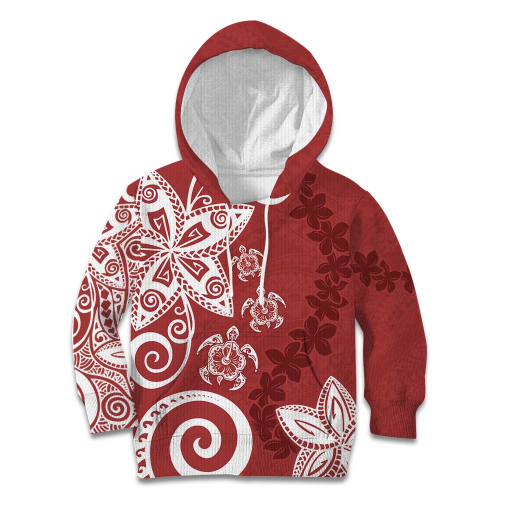 Polynesia Kid Hoodie Red Tribal Turtle Floral Pattern