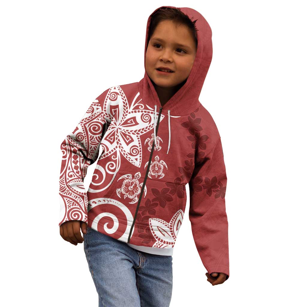Polynesia Kid Hoodie Red Tribal Turtle Floral Pattern