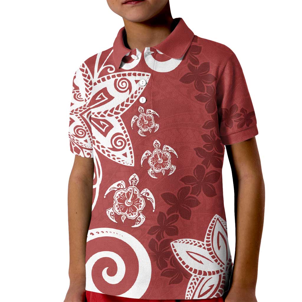 Polynesia Kid Polo Shirt Red Tribal Turtle Floral Pattern LT05 Kid Red - Polynesian Pride