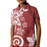 Polynesia Kid Polo Shirt Red Tribal Turtle Floral Pattern LT05 Kid Red - Polynesian Pride