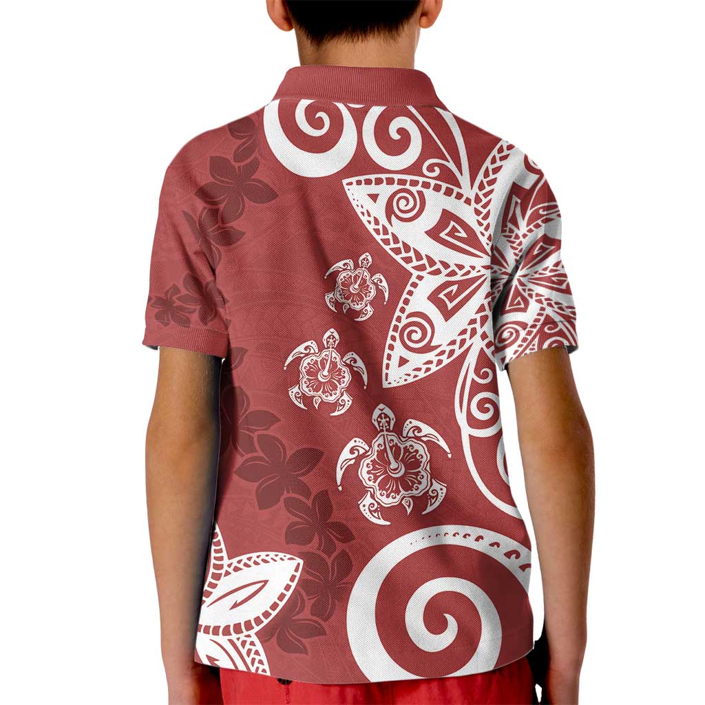 Polynesia Kid Polo Shirt Red Tribal Turtle Floral Pattern LT05 - Polynesian Pride