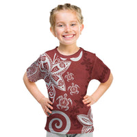 Polynesia Kid T Shirt Red Tribal Turtle Floral Pattern LT05 Red - Polynesian Pride