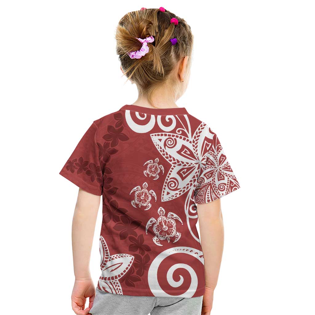 Polynesia Kid T Shirt Red Tribal Turtle Floral Pattern LT05 - Polynesian Pride