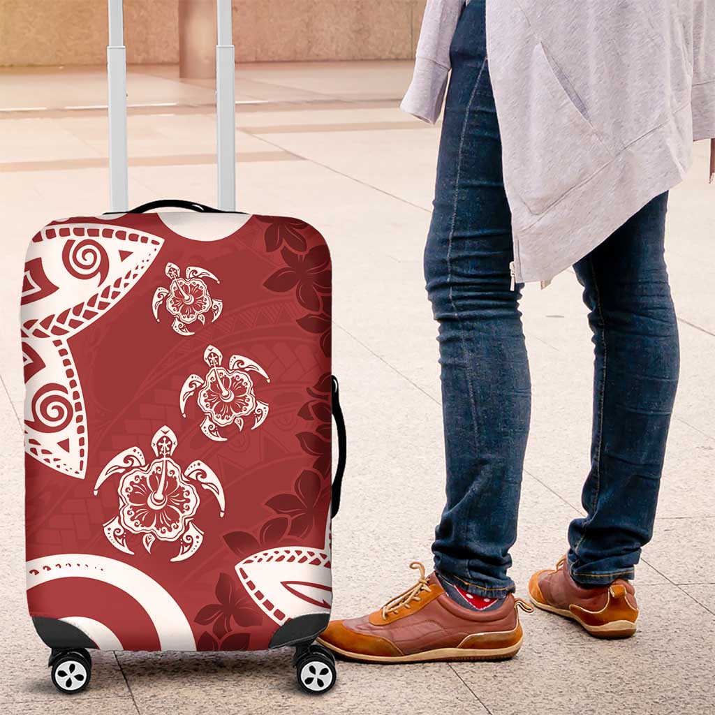 Polynesia Luggage Cover Red Tribal Turtle Floral Pattern