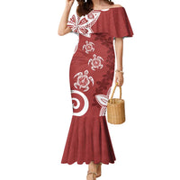 Polynesia Mermaid Dress Red Tribal Turtle Floral Pattern LT05 Women Red - Polynesian Pride