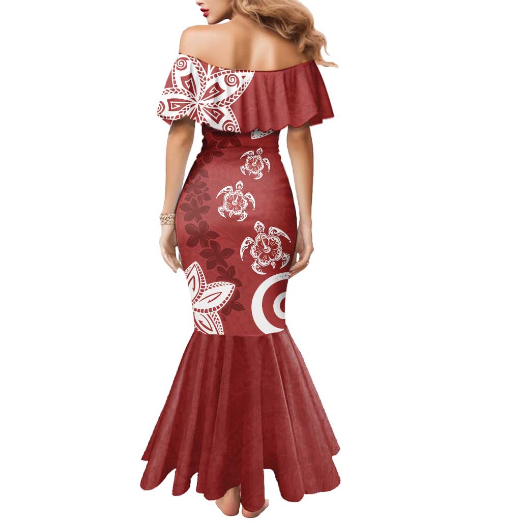 Polynesia Mermaid Dress Red Tribal Turtle Floral Pattern LT05 - Polynesian Pride