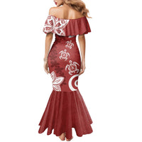 Polynesia Mermaid Dress Red Tribal Turtle Floral Pattern LT05 - Polynesian Pride
