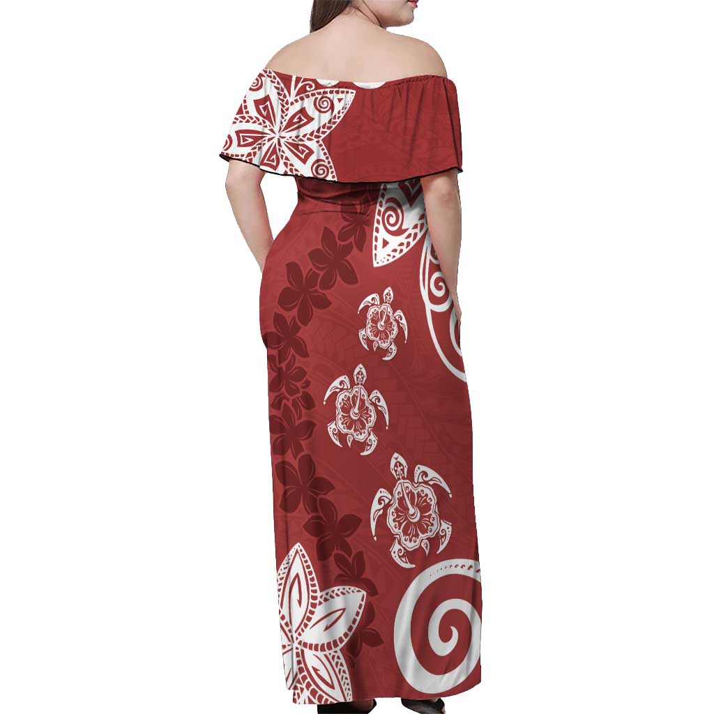 Polynesia Off Shoulder Maxi Dress Red Tribal Turtle Floral Pattern LT05 - Polynesian Pride