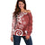 Polynesia Off Shoulder Sweater Red Tribal Turtle Floral Pattern