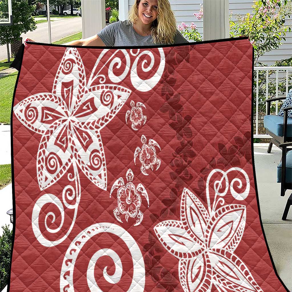 Polynesia Quilt Red Tribal Turtle Floral Pattern