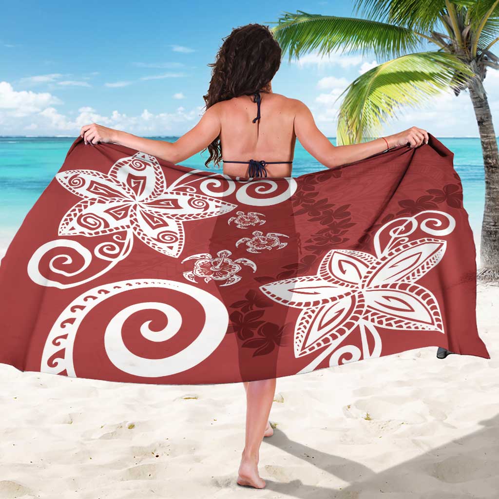 Polynesia Sarong Red Tribal Turtle Floral Pattern