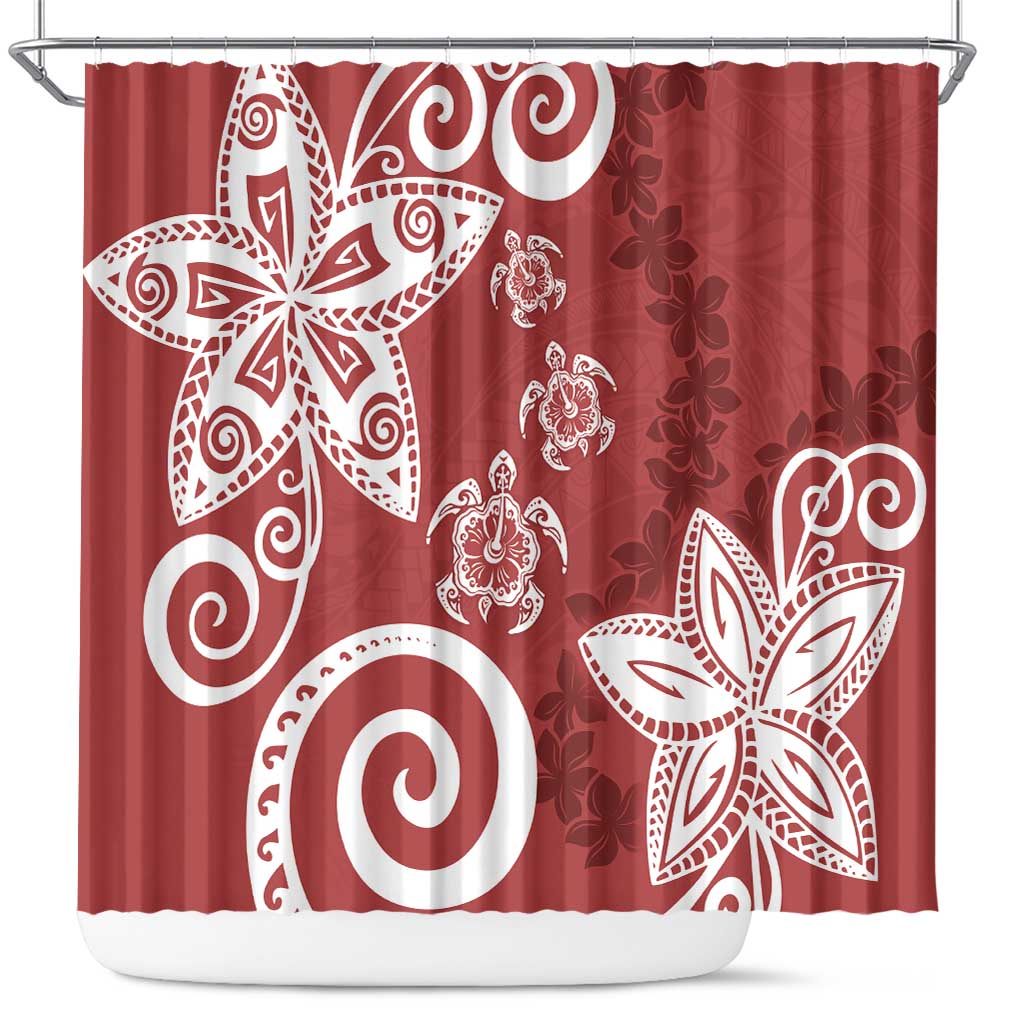 Polynesia Shower Curtain Red Tribal Turtle Floral Pattern